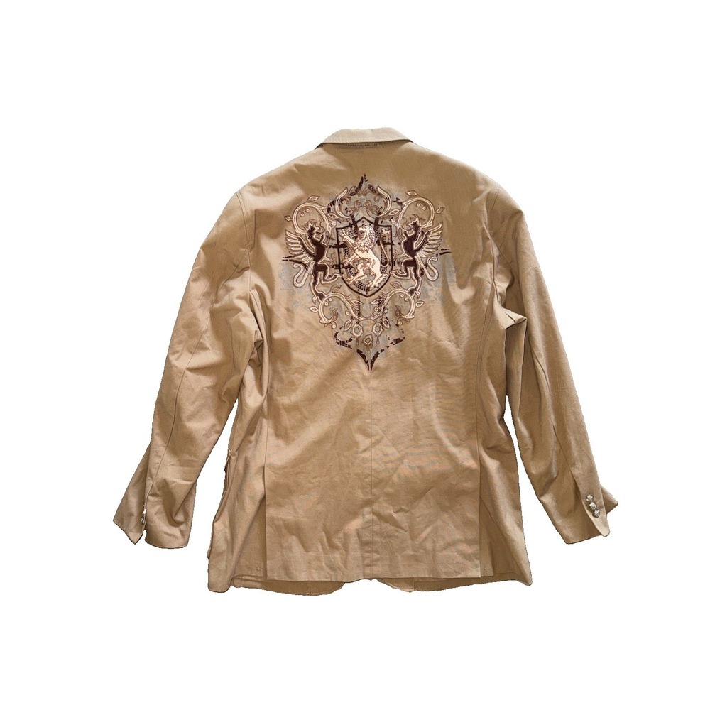EMPRA Men's Tan Blazer Grunge Gold & Red Lion Embroidered Crest VTG 90s Size XL